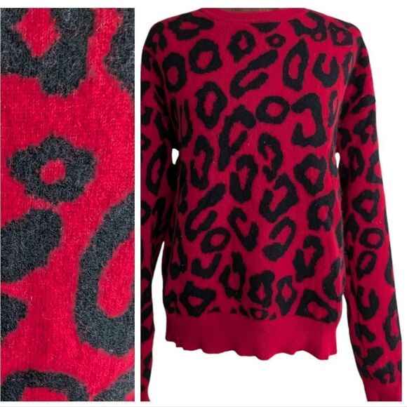 MARLED 💯 cashmere red leopard sweater size M - Picture 2 of 9